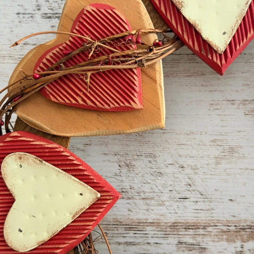 Rustic Heart Wreath with Red and Cream Accents